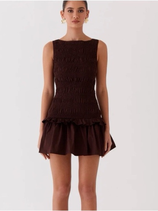 Peppermayo Dresses & Skirts - Peppermayo Sleeveless Smocked Mini Dress in Deep Brown